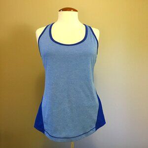 Two Tone Heathered + Solid Blue Semi-fitted Racerback Tank Top
